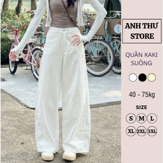  Quần Kaki Nữ Dáng Suông Cạp Cao Có Đỉa Quần Bigsize Quần Ống Rộng Kaki Nữ Dài 392 