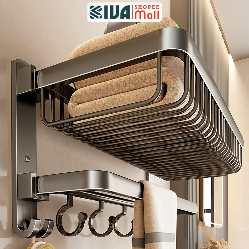 Giá treo khăn nhà tắm KIVA, chất liệu nhôm hàng không, lắp đặt dán, khoan tường