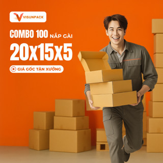 Combo 100 Nắp Gài Thùng Đóng Hàng Size 20x15x5 Hộp Carton Đựng Sách, Quà Tặng, Phụ Kiện