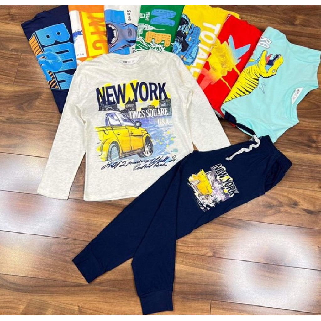 Đồ bộ dài thun HM new york xám