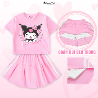 Set váy bé gái Kuromi Amymei, áo croptop, cotton 4c, thoáng mát, cho bé 16-32kg VAYAOCROPTOP_KUROMIN