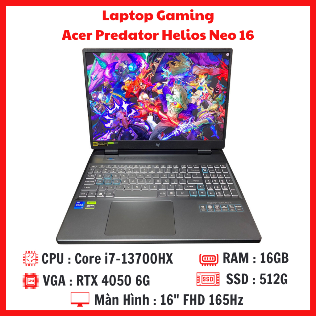Laptop Acer Predator Helios Neo 16 - Core i7-13700HX RAM 16G SSD 512G RTX 4050 Màn 16 Inch FHD 165Hz