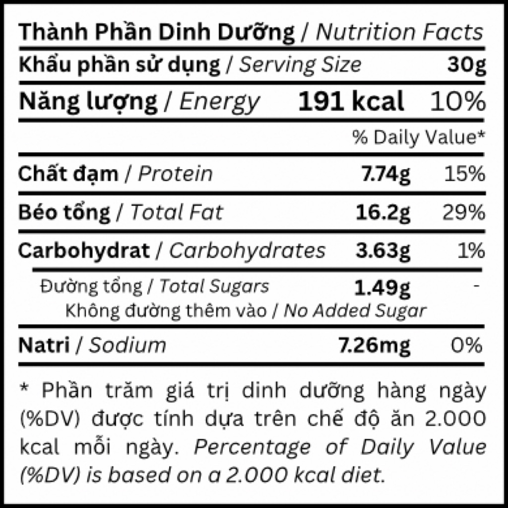 Bơ Đậu Phộng 100% Peanut Butter 57 Nutrition