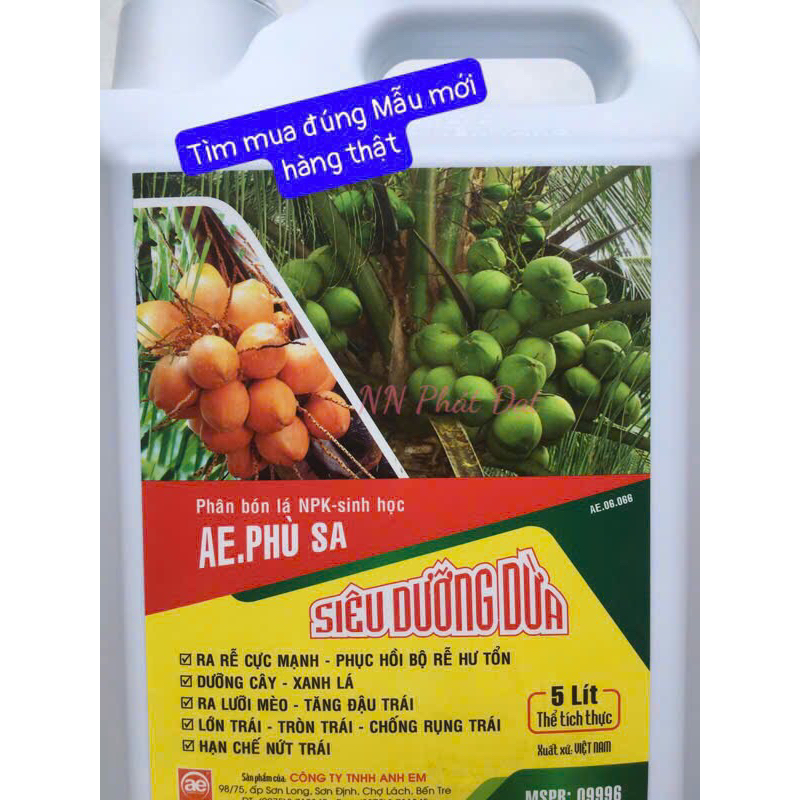 Can 5 Lít AE Phù Sa TƯỚI GỐC Siêu Dưỡng Cây Dừa Ra Rễ, Xanh Lá Ra Lưỡi Mèo, Đậu Trái Lớn Trái, Chống
