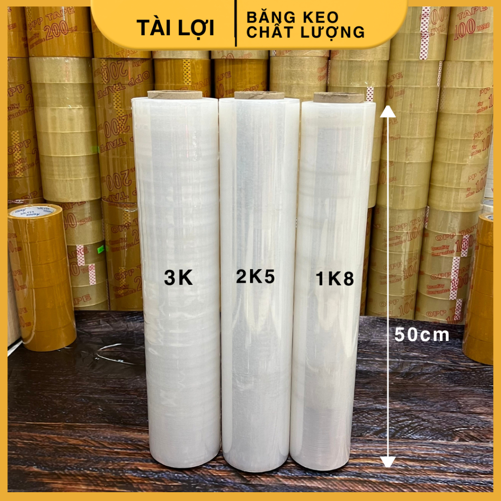 Màng Pe 50cm 3Kg cuộn pe quấn hàng bọc hàng chống trầy chống nước chống bụi quấn bụng ủ trắng dẻo dai Tài Lợi