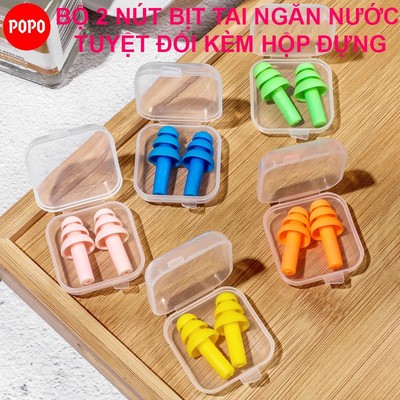 Bộ 2 bịt tai silicone EN2 nhỏ gọn, có hộp cho bé cao cấp chống nước khi bơi POPO