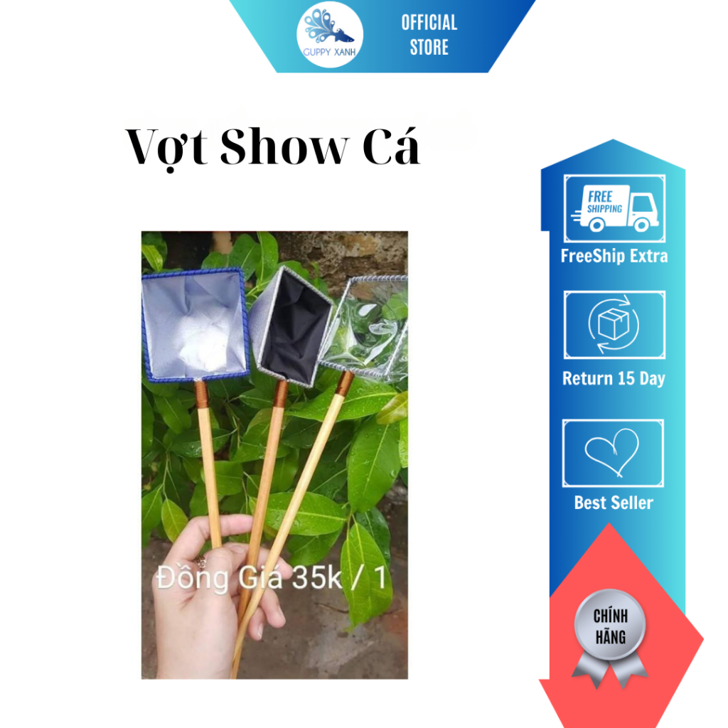 Vợt Show Cá - Chống Sốc - Guppy Xanh