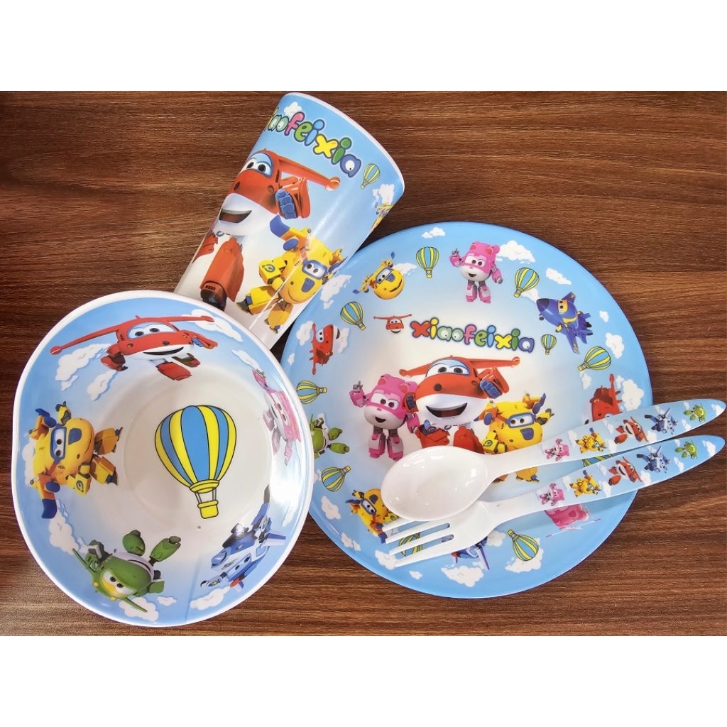 Bộ Bát Cốc Trẻ Em 5 Chi Tiết Melamine Hình Đội Bay Siêu Đẳng BBKids Cho Bé Ăn Dặm