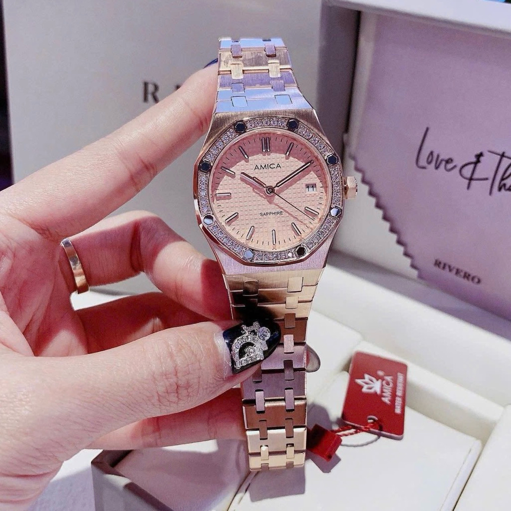 Đồng hồ nữ dây thép Amica Quartz A067 Rose