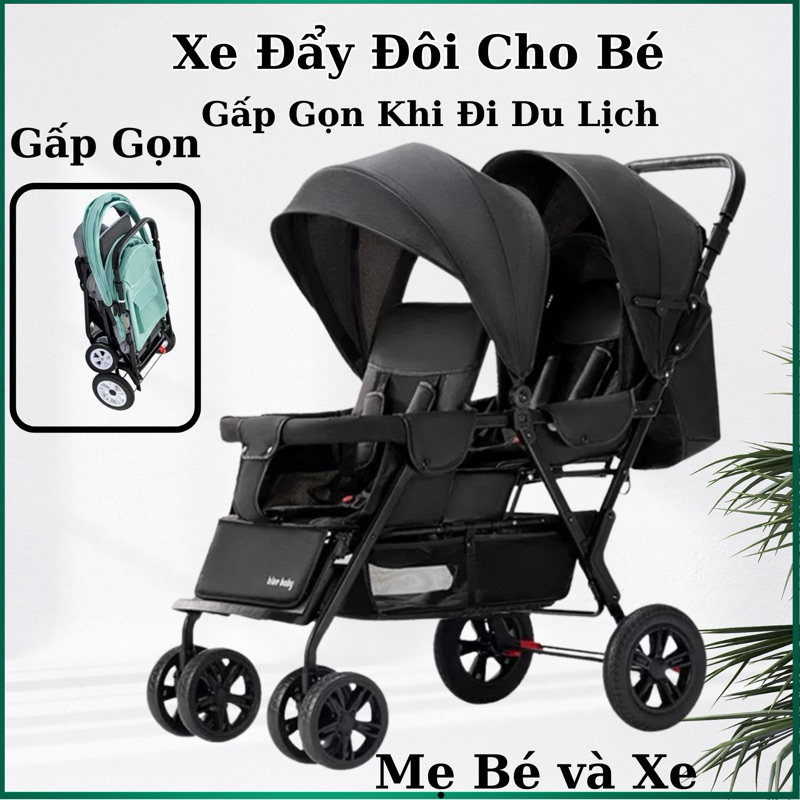 Xe đẩy đôi cho bé có thể gấp gọn( chính hãng blubaby)
