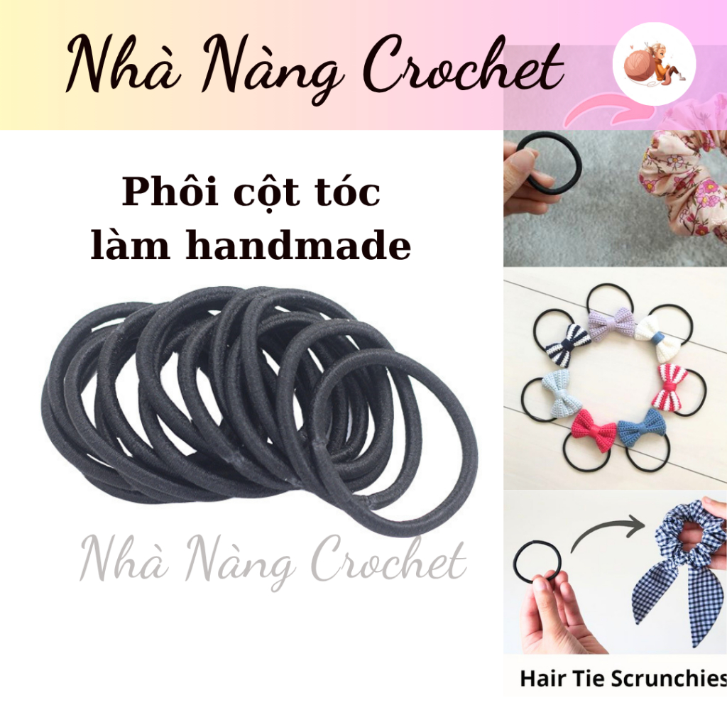 Set 50 Dây thun cột tóc đen trơn, phôi cột tóc làm handmade