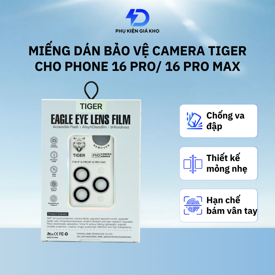 Dán bảo vệ camera Tiger cho Phone 16 Pro/16 Pro Max chống bụi bẩn