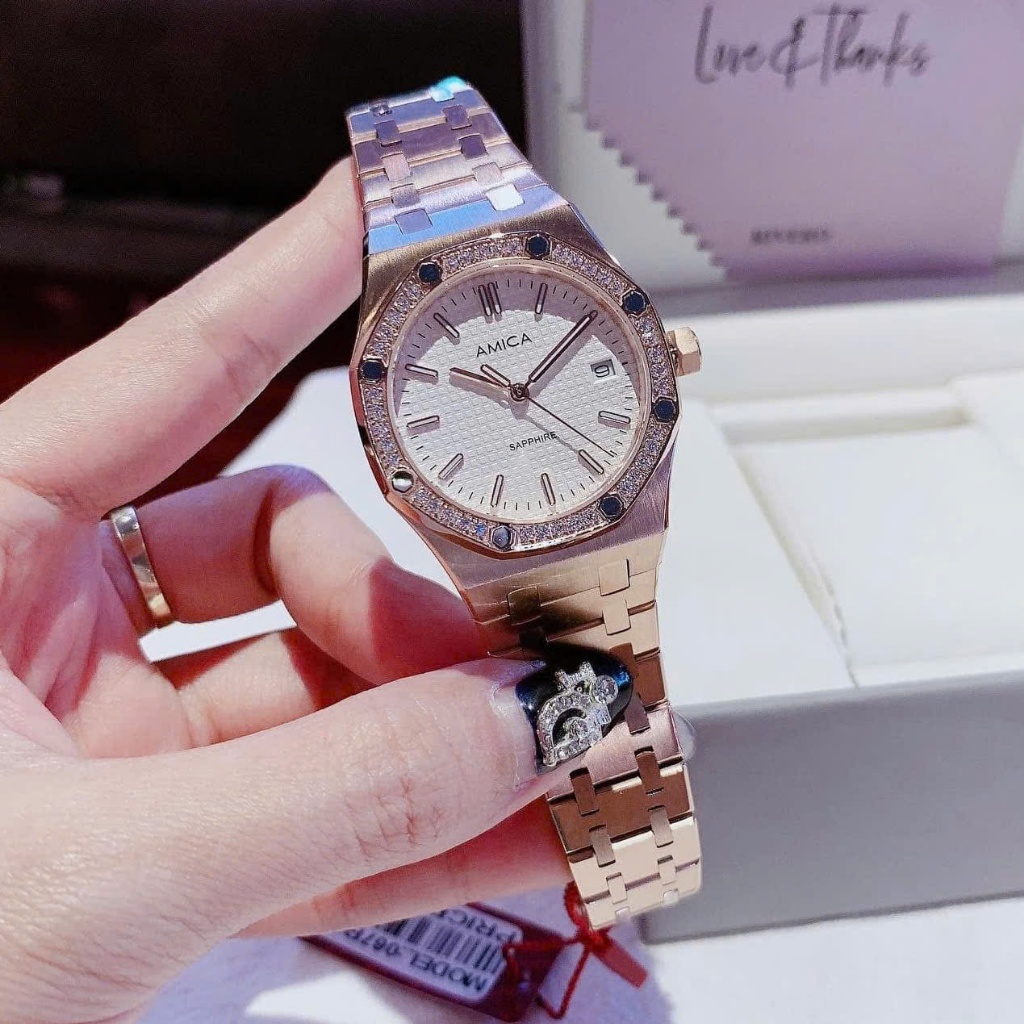 Đồng hồ nữ dây thép Amica Quartz A067 Rose White Dial