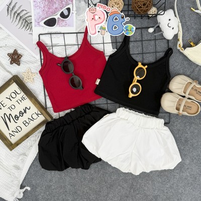 Bộ Áo Hai Dây Croptop Phối Quần Bí Ngô Phồng Đáng Yêu Cho Bé Gái - BCRHD01QBG- Babyboo-Pibo Store