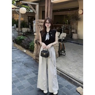 Set Bộ, Set Bộ Nữ Áo Len Zip Mix Quần Suông Dáng Dài Thô Xước Basic