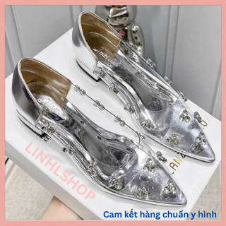  Giày Nữ pha lê trong suốt đính đá mũi nhọn sang chảnh Mika đế 2cm mã 32 
