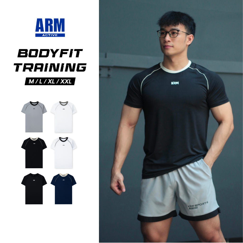 Áo Thun Thể Thao Nam ARM BodyFit phối viền, Áo tập gym nam vải lạnh, nhanh khô, thoáng khí