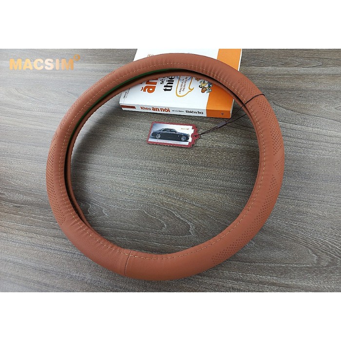 Bọc vô lăng cao cấp 8933 nâu bò chất liệu da thật - Khâu tay 100%