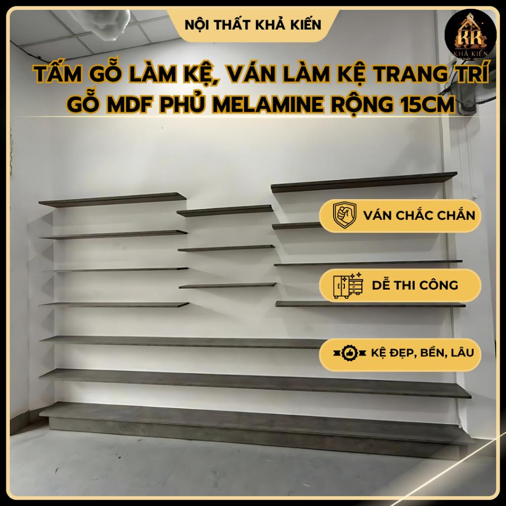 Tấm gỗ làm kệ, Ván làm kệ trang trí gỗ mdf phủ melamine rộng 15cm