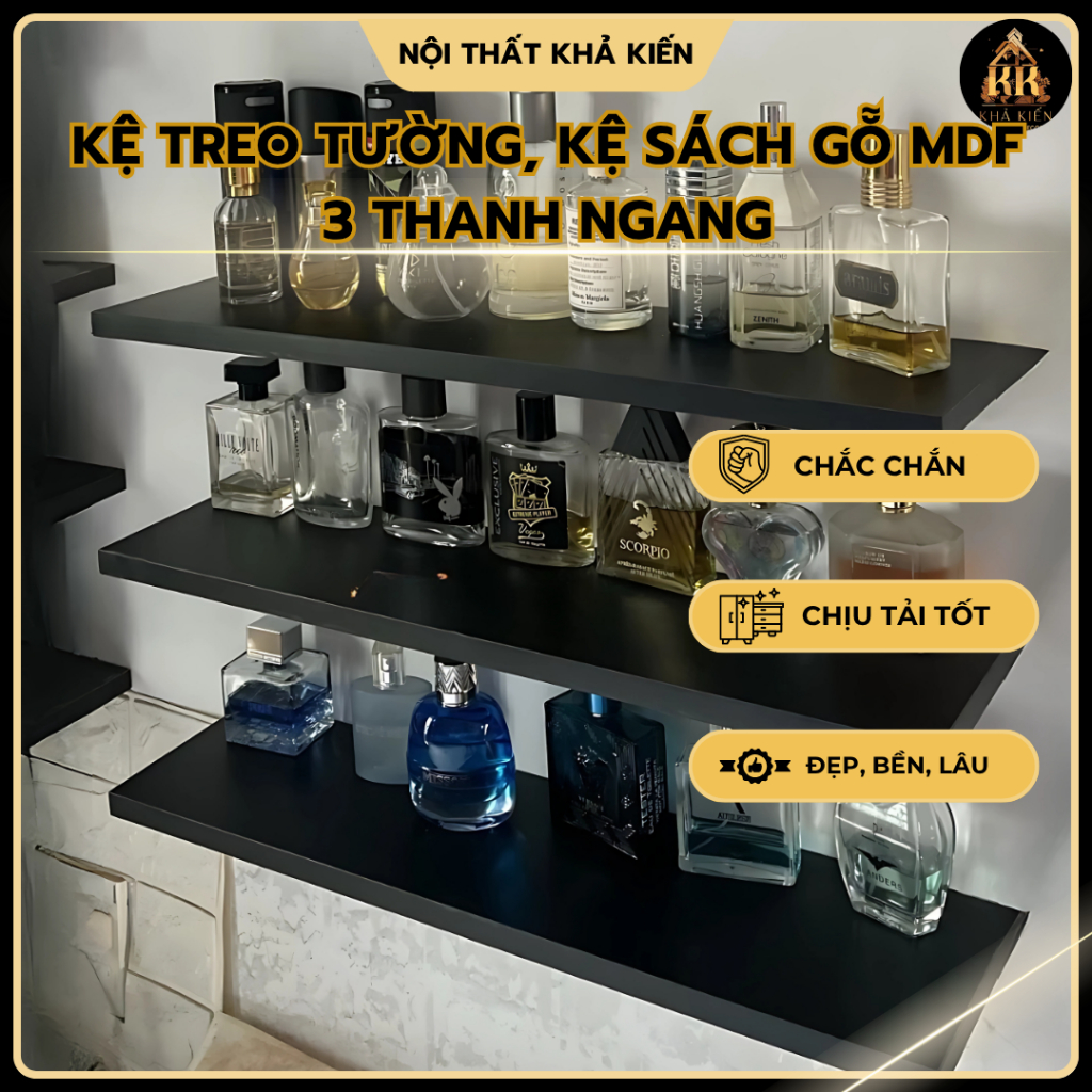Kệ treo tường, Kệ sách gỗ mdf ( 3 thanh ngang 40,50,60x20cm )