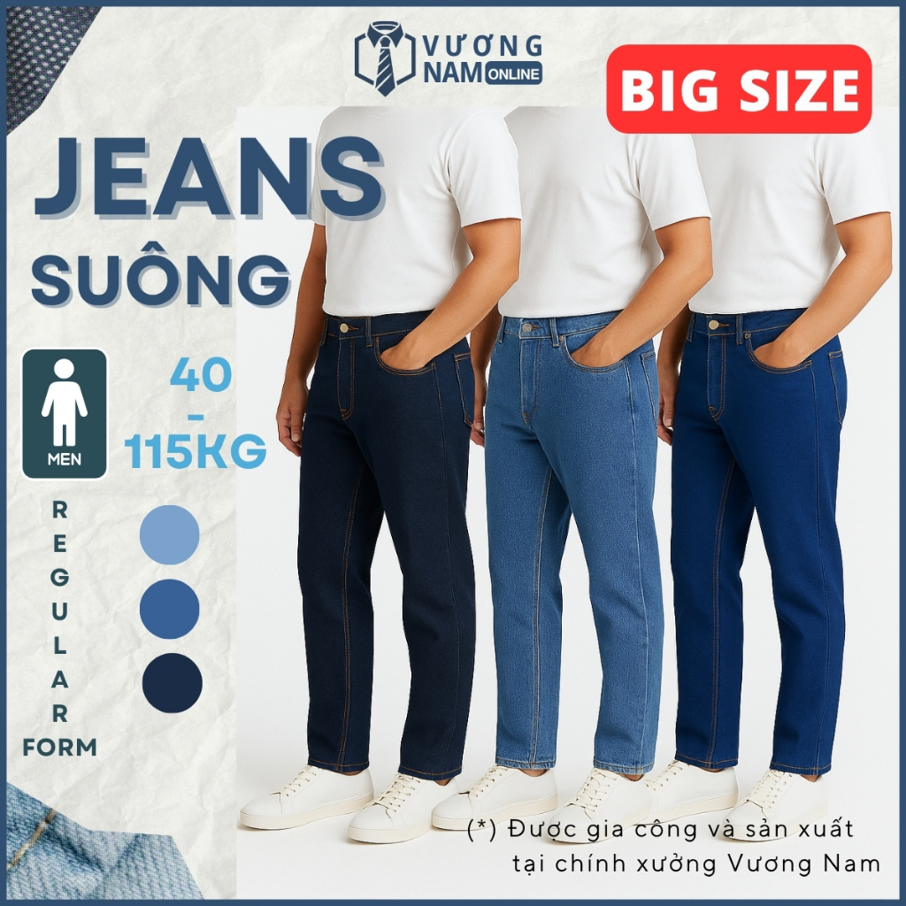 Quần jean nam ống suông trung niên chất bò trơn đẹp big size VNO28