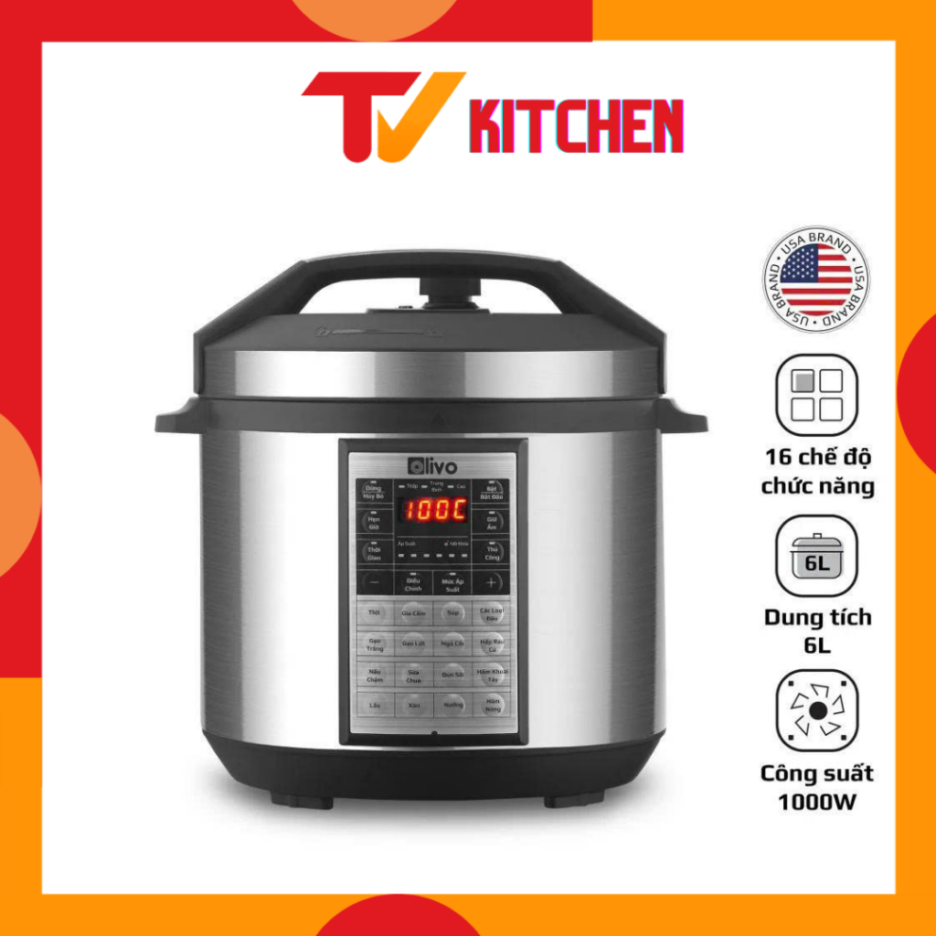 Nồi áp suất điện đa năng Olivo PC60 - 6 lít - 1000W - 16 chức năng chính hãng - Bảo hành 24 tháng