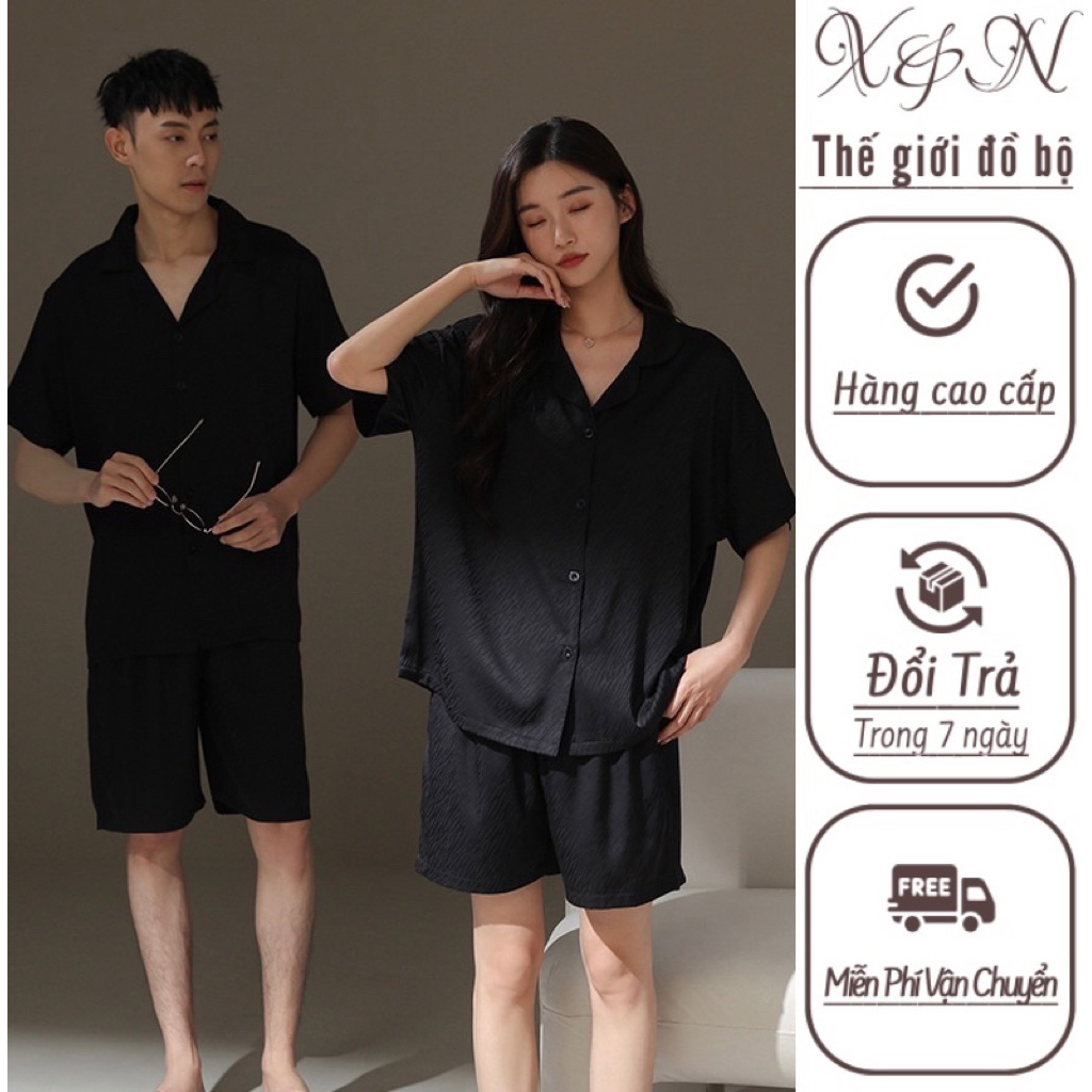 Bộ đồ ngủ, bộ đồ lụa mùa hè xuân thu cộc tay quần đùi cho nam nữ sz từ 40-75kg