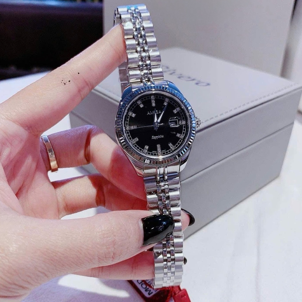 Đồng hồ nữ dây thép Amica Quartz A050 Silver Black Dial
