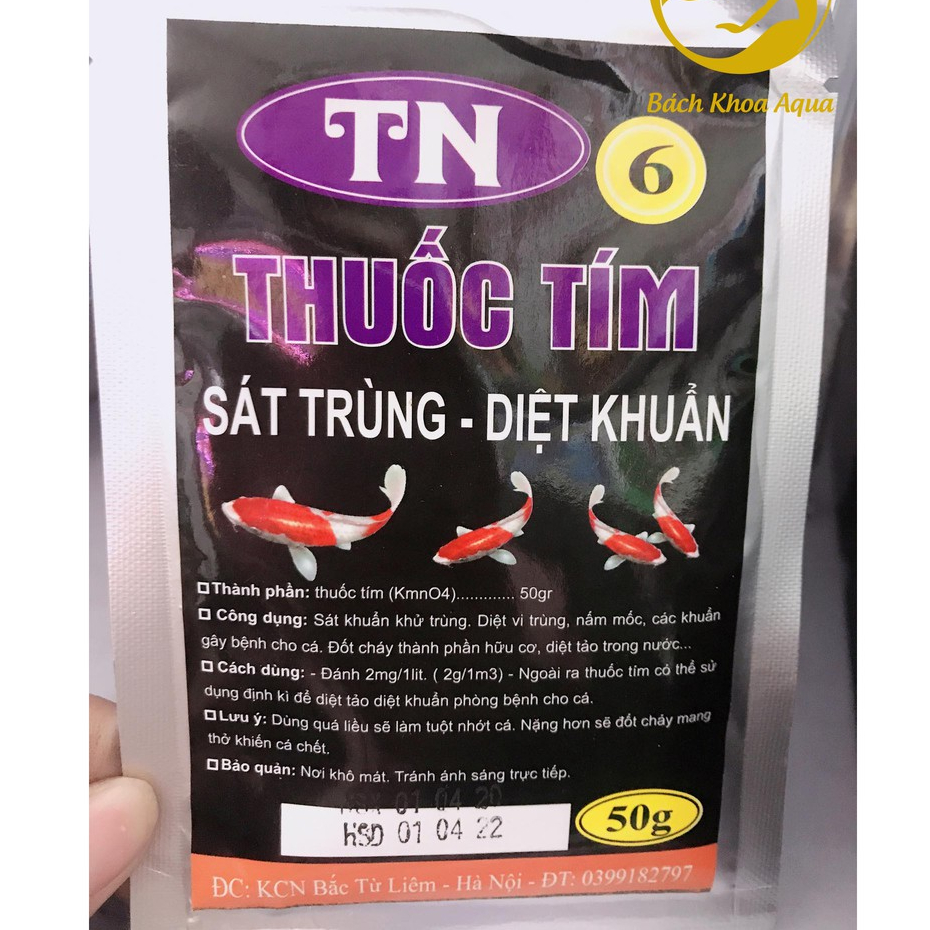 Thuốc tím KMnO₄ gói 50g – sát khuẩn nước hồ cá, diệt nấm, ký sinh trùng, xử lý nước bể cá cảnh hiệu quả