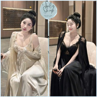 [<65kg] Đồ Ngủ Nữ JULY Set Đầm Ngủ Công Chúa 2 Dây Bèo Nơ Sexy Có Mút Kèm Áo Choàng Phối Ren Hoa Mềm Mại Chất Lụa Latin
