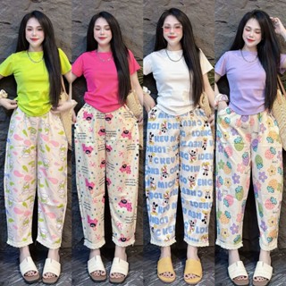 Set bộ hoa bigsize nữ 60-90kg, bộ đồ áo thun gân tăm form ngắn phối quần hoa viền ren dáng suông