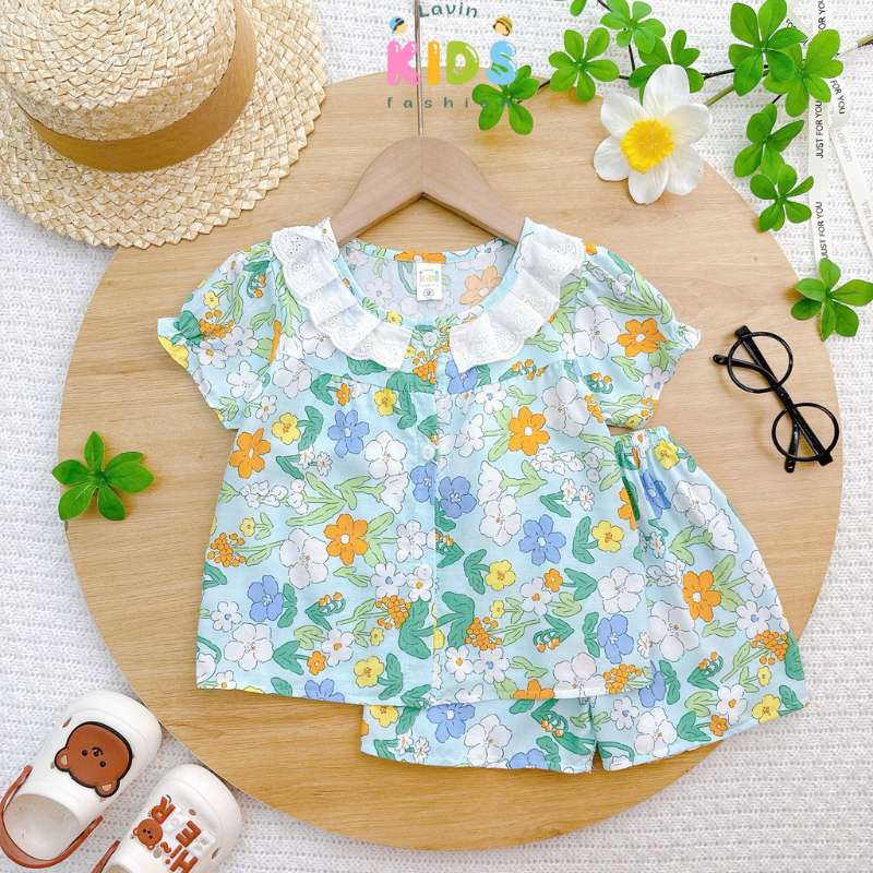 Bộ tole bé gái tay đùi phối ren Lavin Kids 6-15kg mềm mịn, thoáng khí, ít co rút