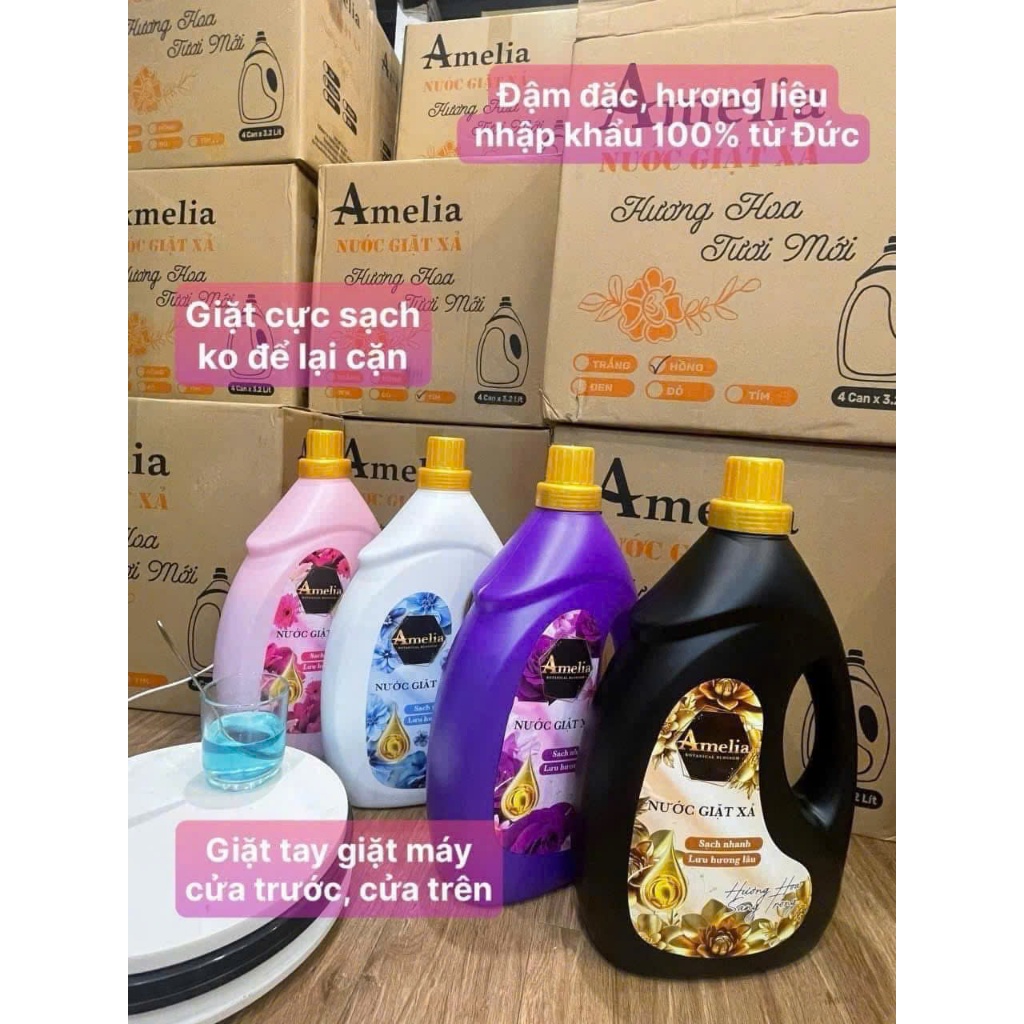Nước giặt xả  hửu cơ Amelia 3.2L 2 in1 giặt nhanh thơm lâu