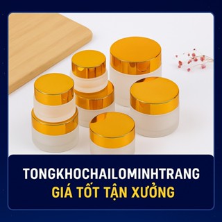 Hủ Thủy Tinh Phun Mờ Cao Cấp 5g - 50g Nắp Nhôm Vàng Chiết Mặt Nạ, Bột Thảo Dược, Mỹ Phẩm