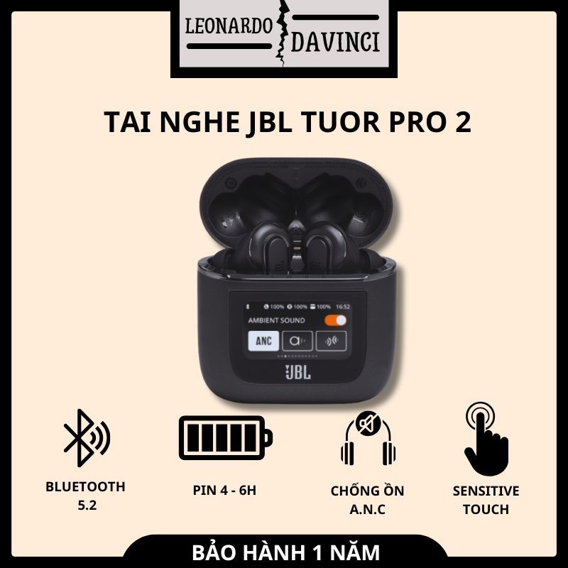 Tai nghe Bluetooth True Wireless JBL Tour Pro 2 (Bluetooth 5.3 | Pin 12h | IPX5 | Chống ồn ANC | JBL Pro Sound) Davinci