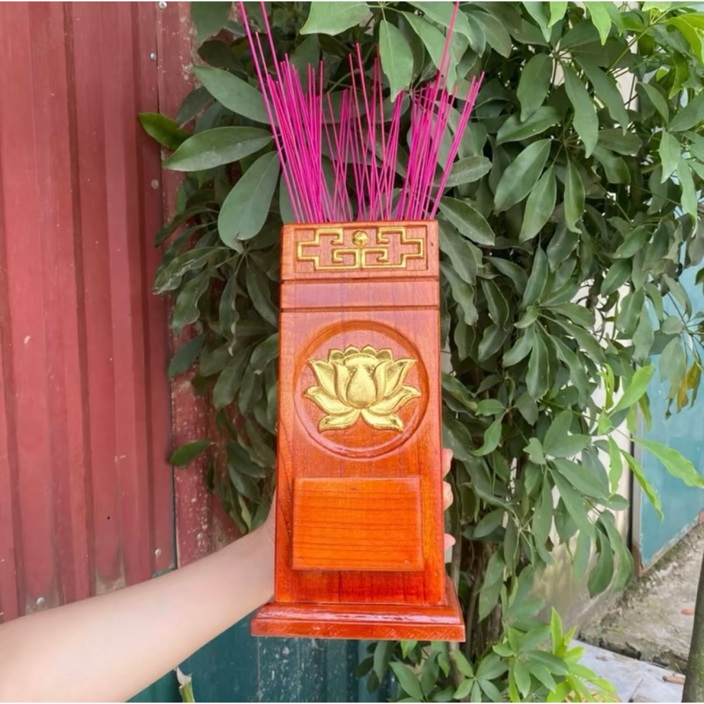 Ống đựng nhang vuông Mạ và hoa sen ) chỗ để Bật quẹt 27x11cm ( mạng vàng hoa sen ) đẹp mắt + tặng kèm 1 ống hương trầm