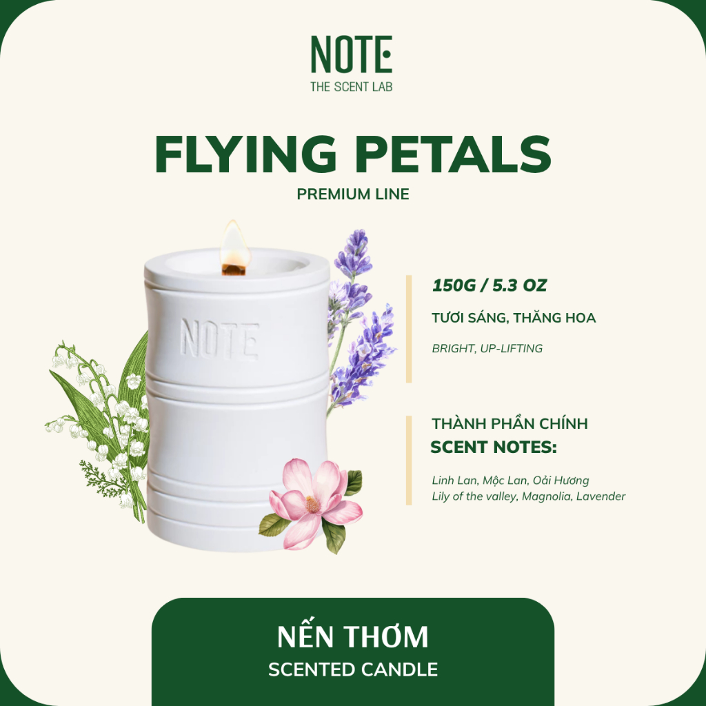 Nến PREMIUM NOTE - The Scent Lab dòng FLYING PETALS | Tươi sáng - Thăng hoa