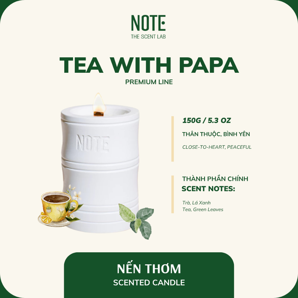 Nến PREMIUM NOTE -The Scent Lab dòng TEA WITH PAPA | Thân thuộc - Bình yên