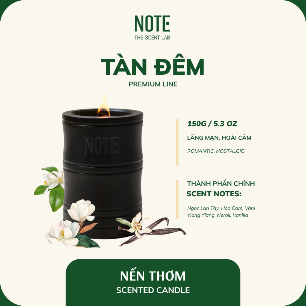 Nến PREMIUM NOTE - The Scent Lab dòng TÀN ĐÊM | Lãng mạn - Hoài cảm