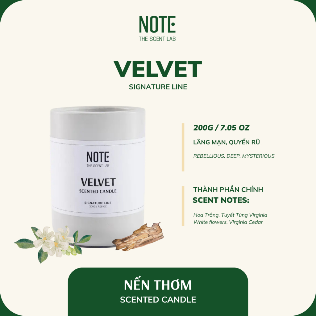 Nến Thơm Signature NOTE - The Scent Lab dòng VELVET | Lãng mạn - Quyến rũ