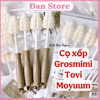 Cọ mút xốp rửa bình sữa núm ti Grosmimi chính hãng, Cọ rửa bình sữa Moy/ gros bằng bọt biển HQ