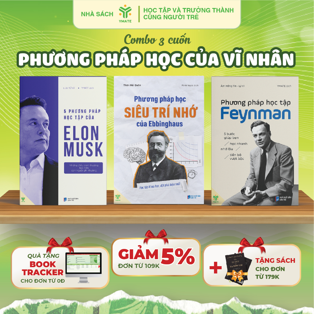 Combo 3 Cuốn Phương Pháp Siêu Trí Nhớ Ebbinghaus + Phương Pháp Học Tập Feynman + 5 Phương Pháp Học T
