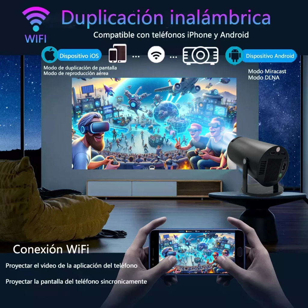 Máy chiếu mini HY300/HY300 Pro Full HD 4K WiFi6 Bluetooth5.0 Android11 Hỗ trợ kết nối với điện thoại di động và máy tính | BigBuy360 - bigbuy360.vn