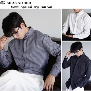 (New Arrival) Áo sơ mi nam Silas Sọc Cổ TRụ ST1 Cotton chéo giấy cúc form rộng