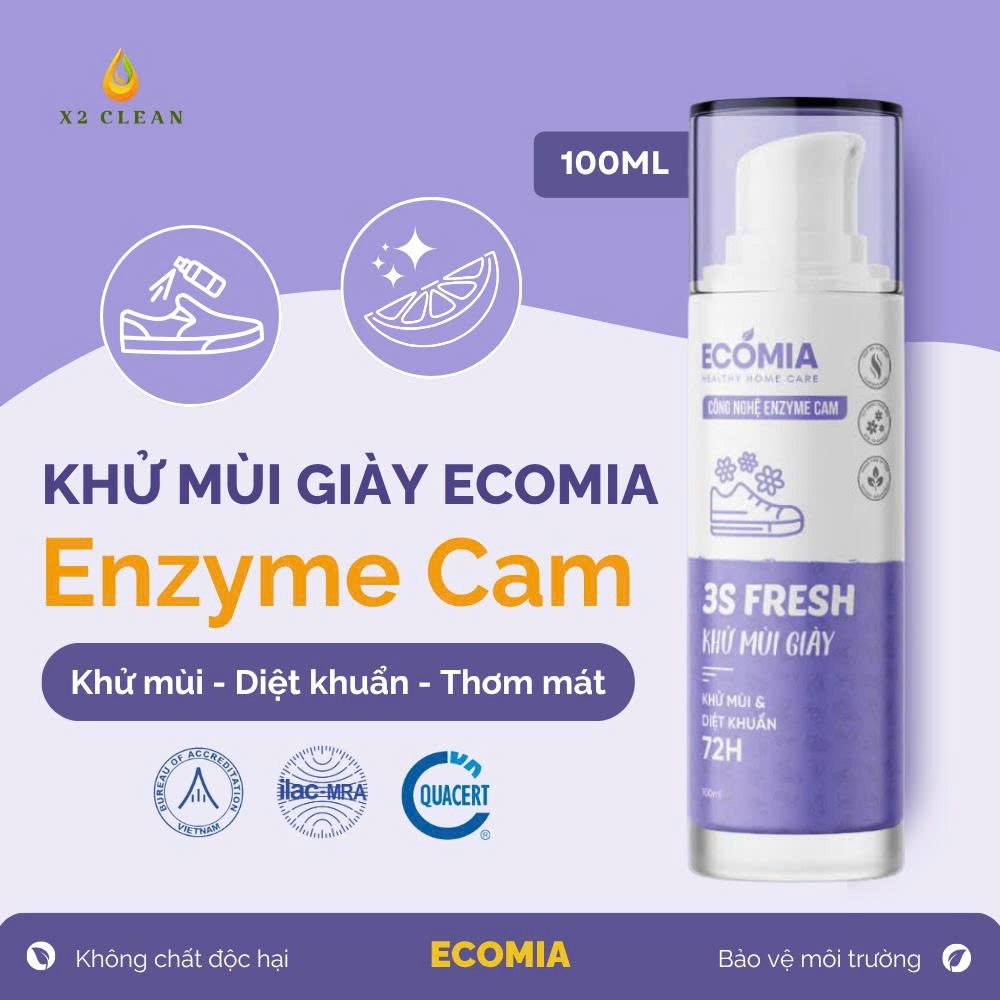 Xịt Khử Mùi Giày Ecomia - Khử Mùi Diệt Khuẩn Với Công Nghệ Enzyme Từ Quả Cam