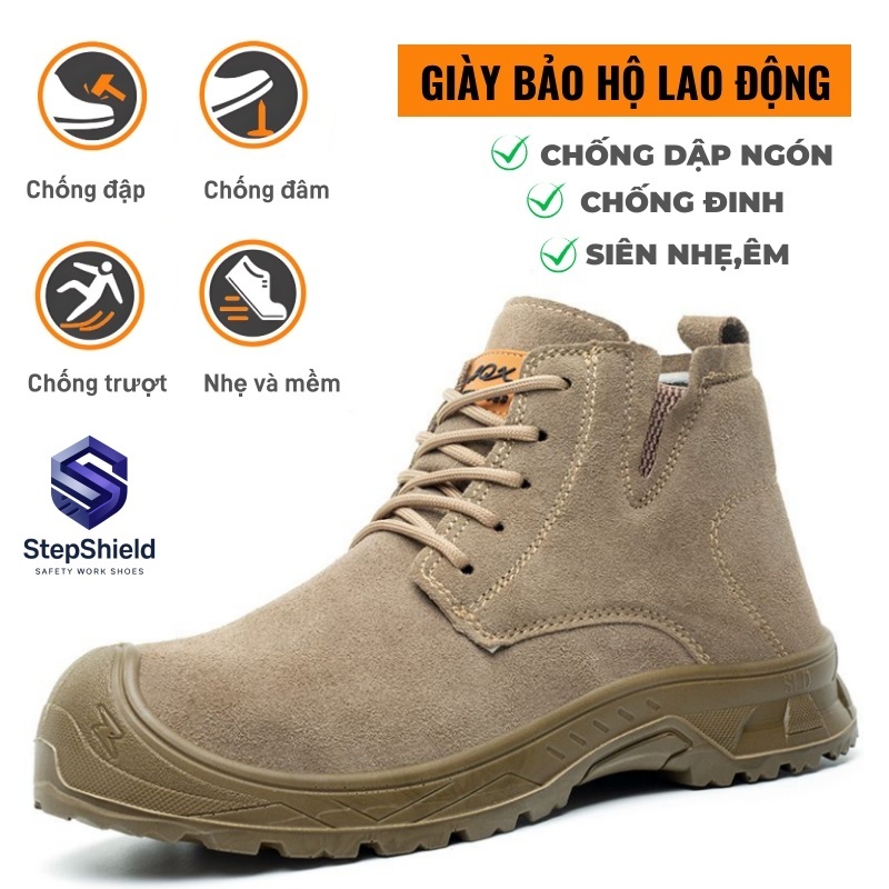[Nam Nữ Cùng Kiểu]🍀Giảy Bảo Hộ Lao Động Cổ Cao Nam Da Lộn Mũi Thép ,Đế Chống Đinh Giày Thể Thao Nam Đi lao Động