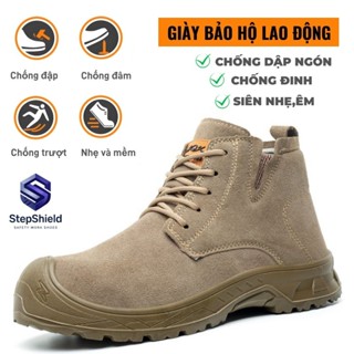 [Nam Nữ Cùng Kiểu]🍀Giảy Bảo Hộ Lao Động Cổ Cao Nam Da Lộn Mũi Thép ,Đế Chống Đinh Giày Thể Thao Nam Đi lao Động