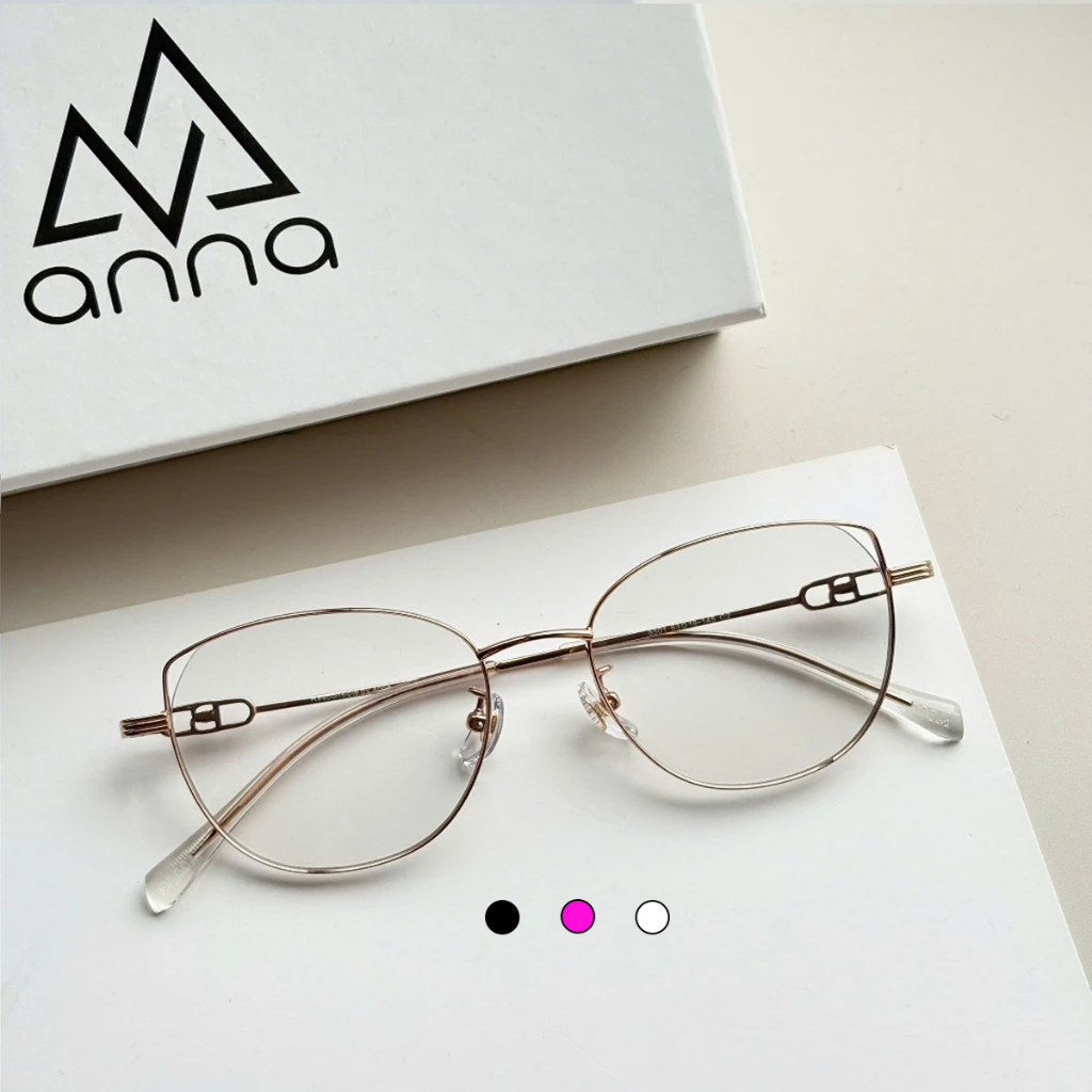 Gọng kính titan cao cấp lắp sẵn tròng đổi màu ANNA dáng mắt mèo cá tính 5501