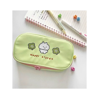   Túi bút thêu mèo & cỏ bốn lá dễ thương – Hộp bút dung tích lớn nhiều ngăn phong cách Hàn Quốc. 