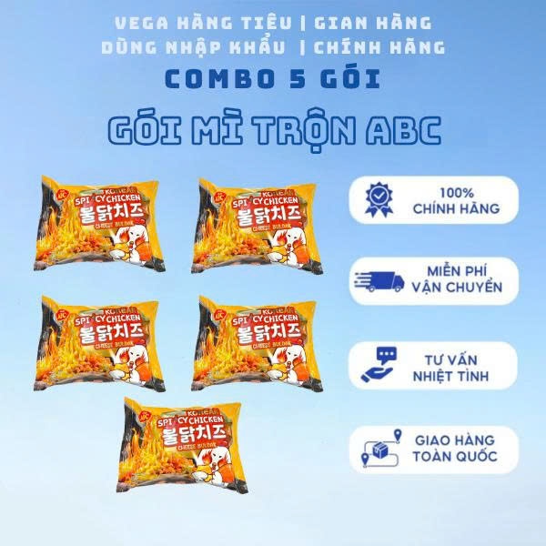 [Combo 5 Gói] Mì Trộn Ăn Liền ABC Vị Gà Cay Phô Mai Kiểu Hàn Quốc Sợi Mì Dai Ngon Gói 80g